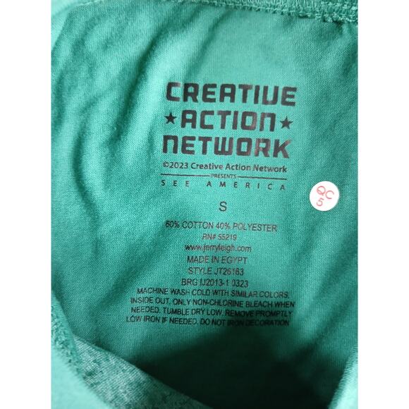 See America Tee Shirt Womens Small Teal Green Blue Creative Action Network NWT - Picture 2 of 7